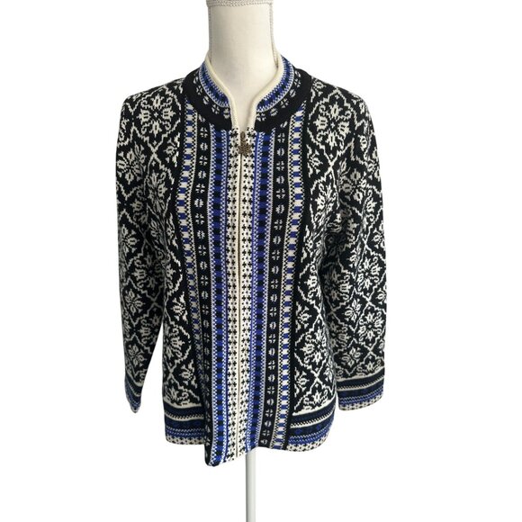 APPLESEED'S Black Blue Snowflake Knit Zip Sweater Size Large Petite NEW NWOT - Picture 3 of 7